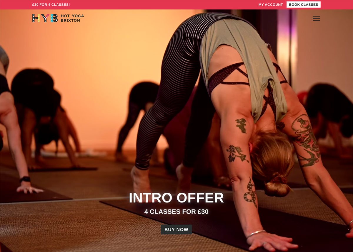 Hot Yoga Brixton: website design example