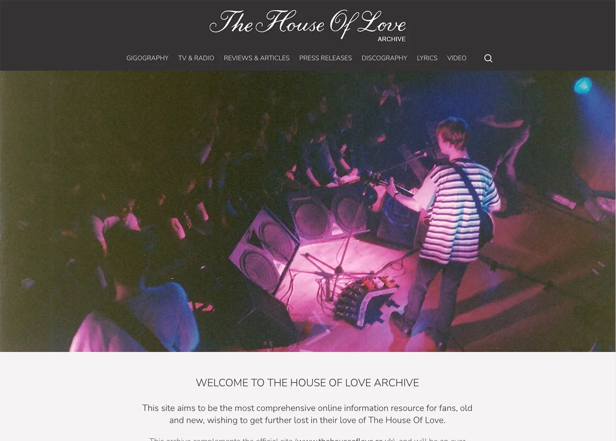 The House Of Love Archive: website design example