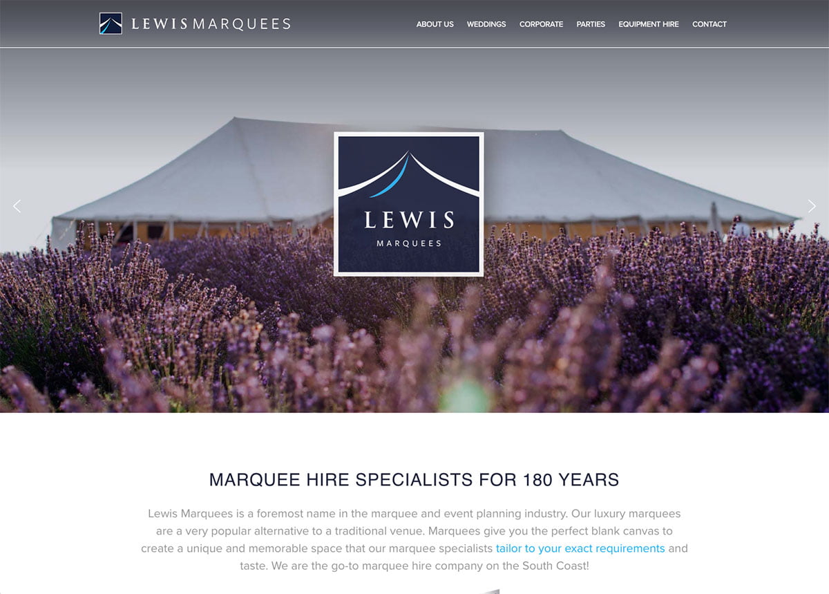 Lewis Marquees: website design example